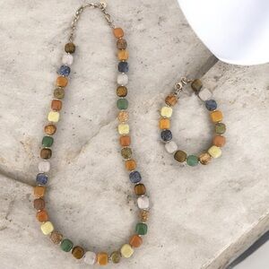 Jay King Sterling Signed Gemstone Multicolor Beaded Strand Necklace and Bracelet